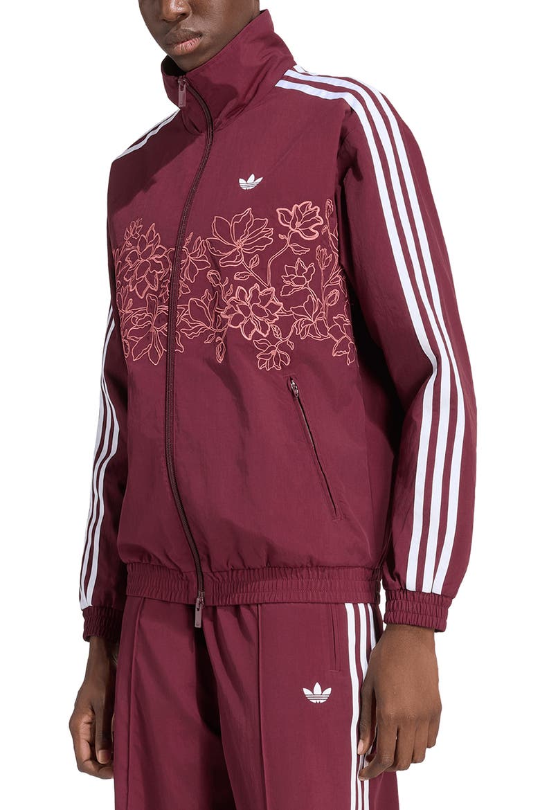 Floral Embroidered Loose Track Jacket, Main, color, MAROON