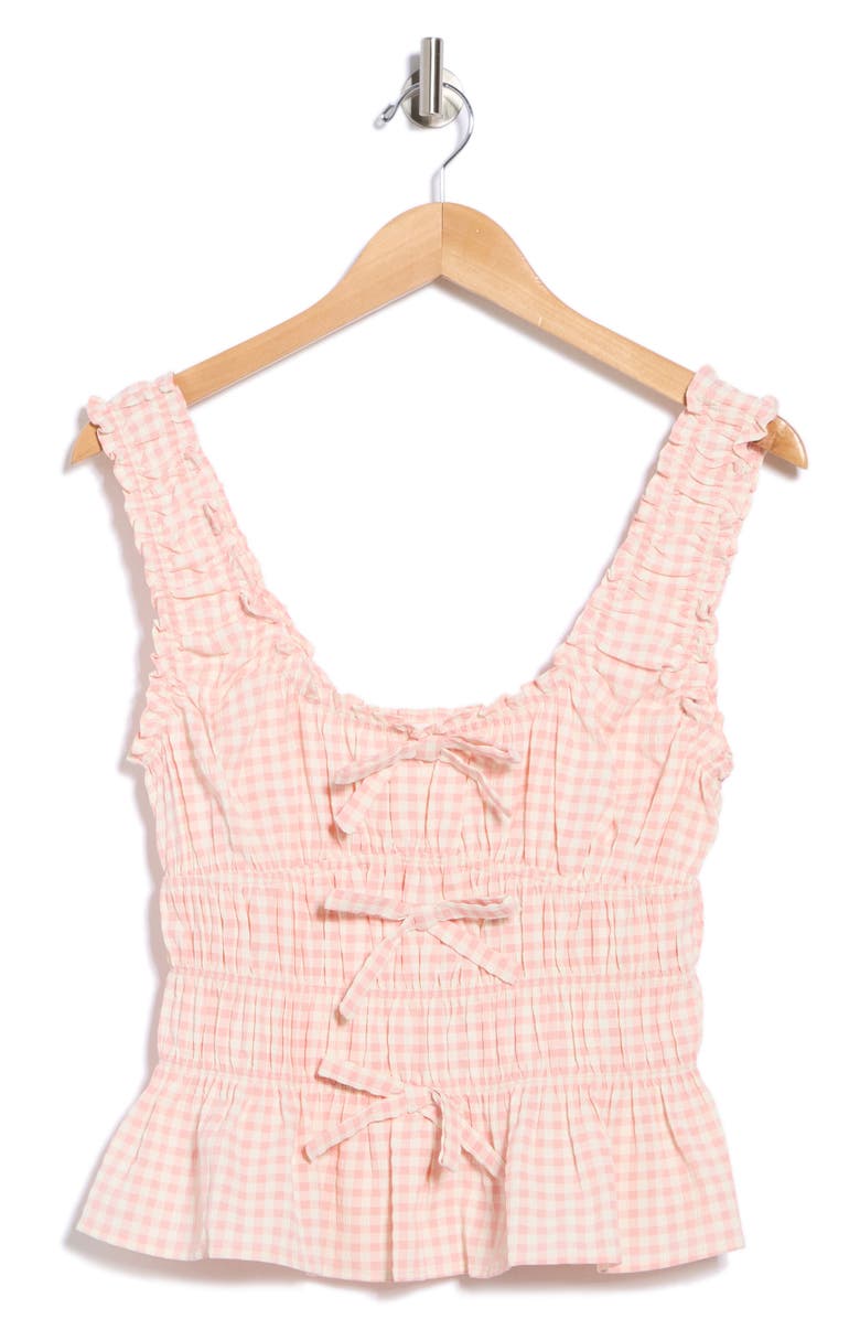 Elodie Gingham Shirred Peplum Tank, Alternate, color, Cream Pink
