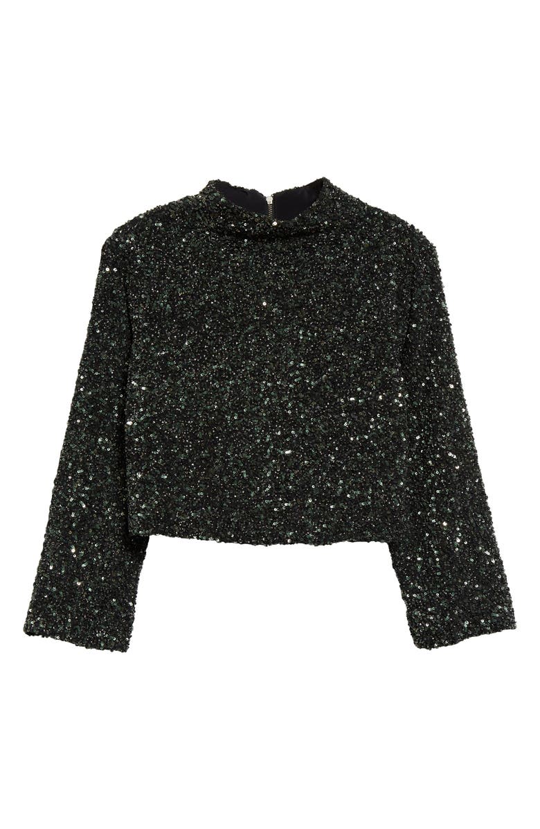 TWP Moonage Dream Sequin Mock Neck Silk Crop Top, Alternate, color, 