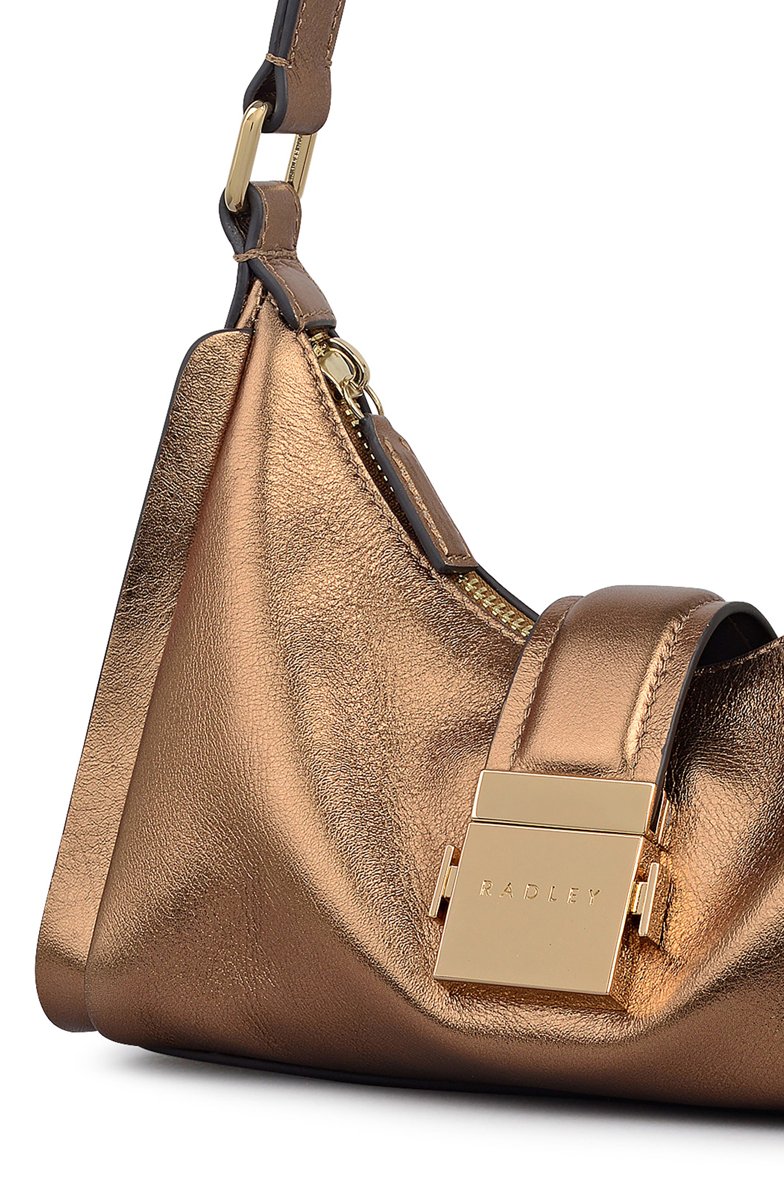Radley Sloane Metallic Leather Shoulder Bag, Alternate, color, Olive Gold