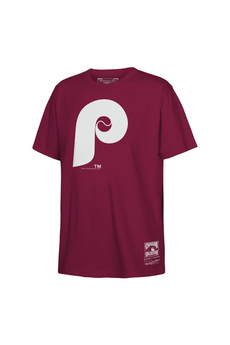 Youth Mitchell & Ness  Burgundy Philadelphia Phillies Retro Logo T-Shirt, Main, color, Burgundy