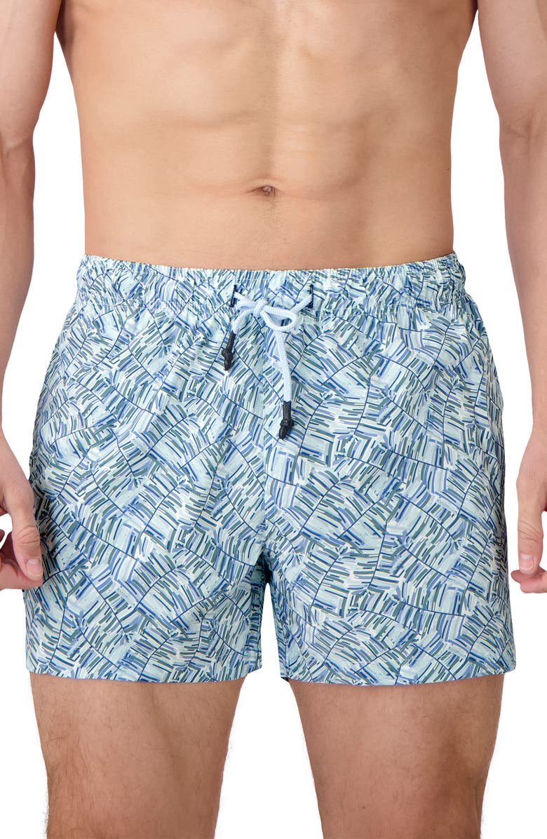 Sunset x Vine Abstract Print Swim Trunks, Main, color, Light Blue