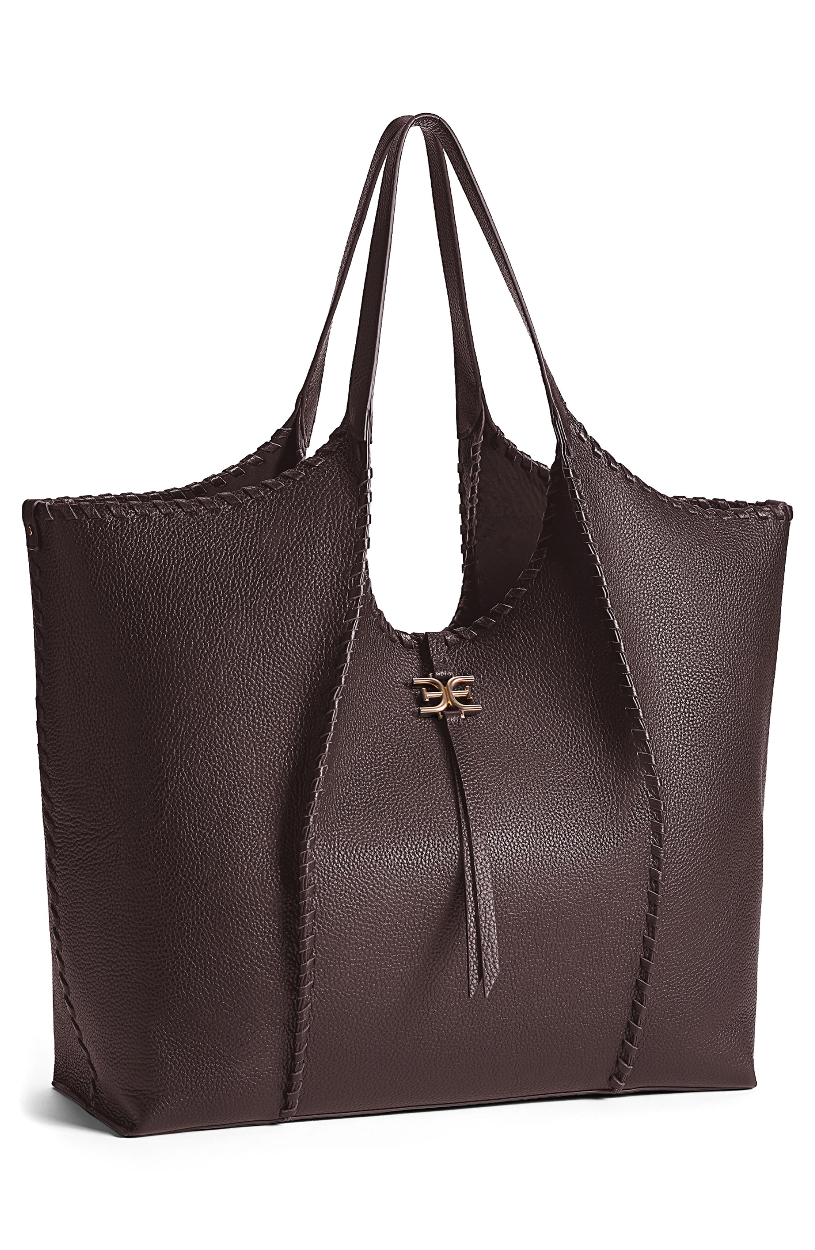 Sam Edelman Sylvia Whipstitched Leather Tote Bag, Alternate, color, Dark Brown