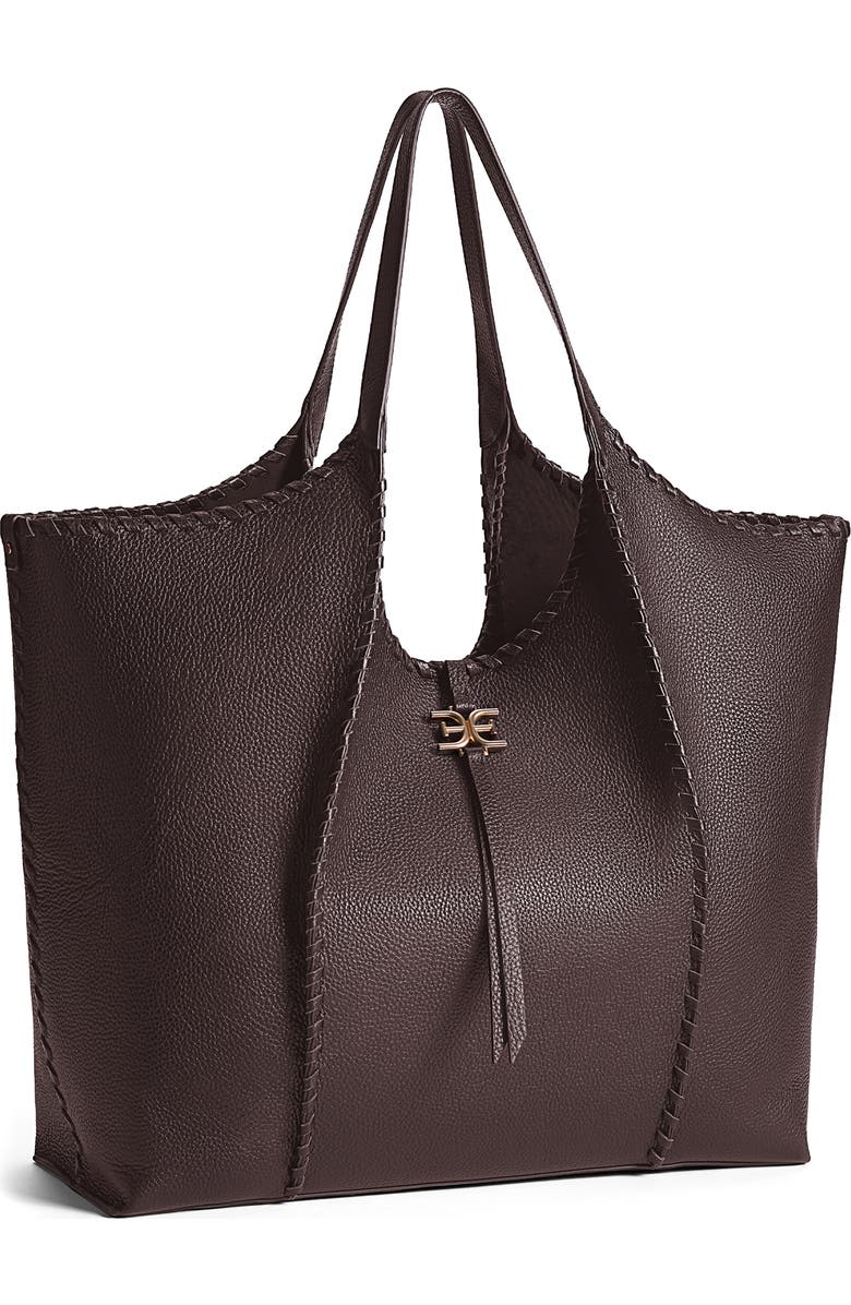 Sam Edelman Sylvia Whipstitched Leather Tote Bag, Alternate, color, Dark Brown