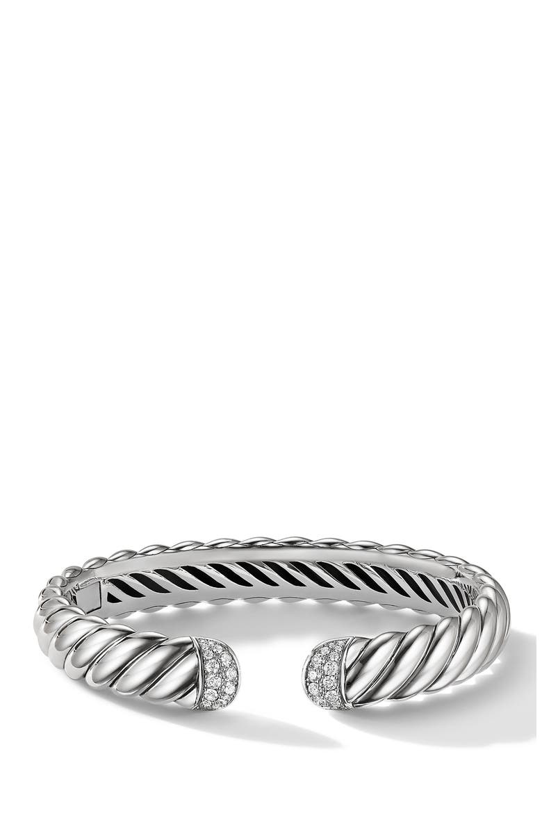 Sculpted Cable Cuff Bracelet in Sterling Silver with Diamonds, 10mm, Main, color, DIAMOND/ SILVER