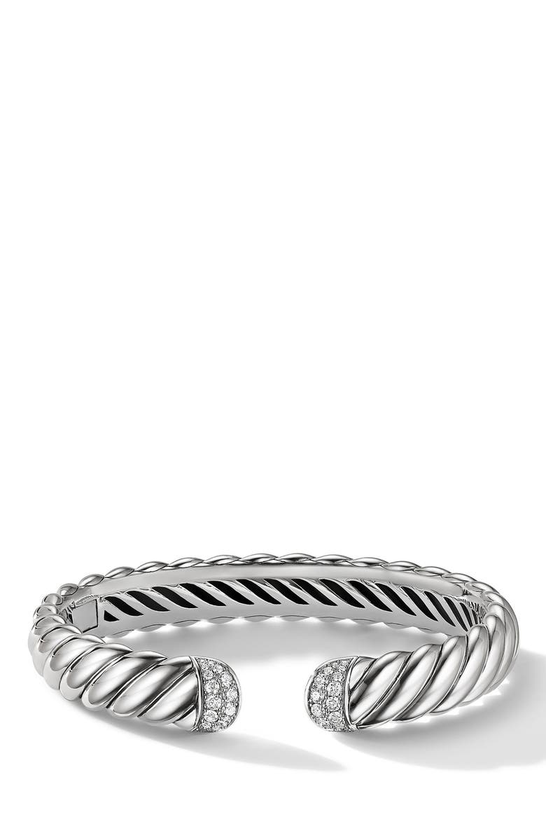 David Yurman Sculpted Cable Cuff Bracelet in Sterling Silver with Diamonds, 10mm, Main, color, 