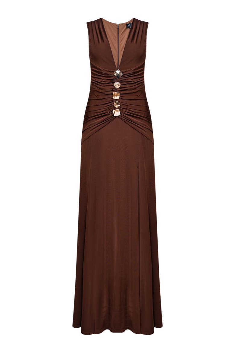 Moonlit Jersey Plunge Gown, Alternate, color, BROWN