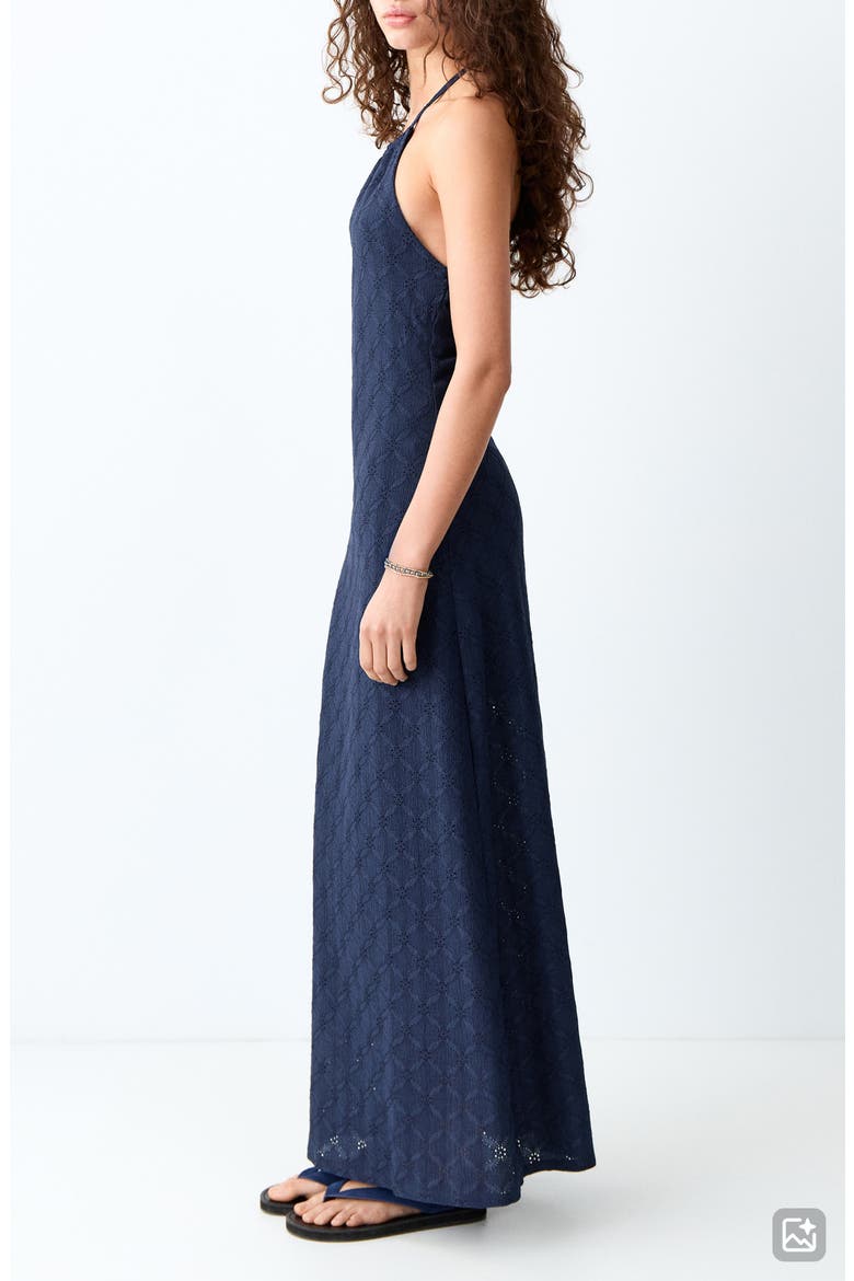 halter neck denim maxi dress Just Because Plunging Halter Neck Denim Maxi Dress: Chambray Medium