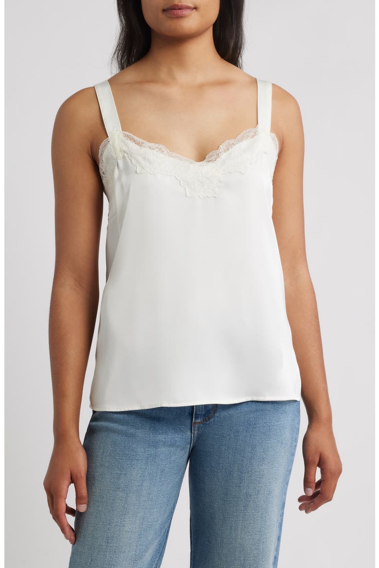 Lace Trim Satin Camisole, Main, color, WHIPPED CREAM