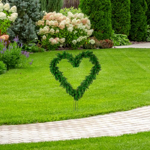 Northlight Artificial Pine Heart Shaped Wreath With Ground Stakes In Green