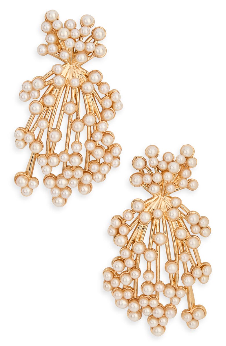 NORDSTROM RACK Faux Pearl Burst Statement Earrings, Main, color, White- Gold