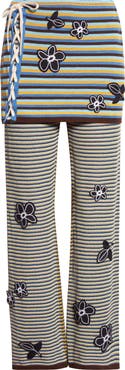 YanYan Romy Stripe & Flower Lace-Up Cotton Blend Skirted Pants