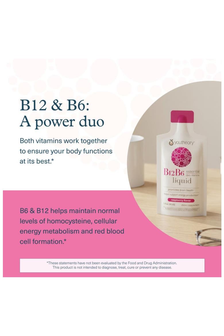 Vitamin B12 B6 Daily Energy and Brain Support Supplement Liquid Raspberry 12 Count 1oz, Alternate, color, None