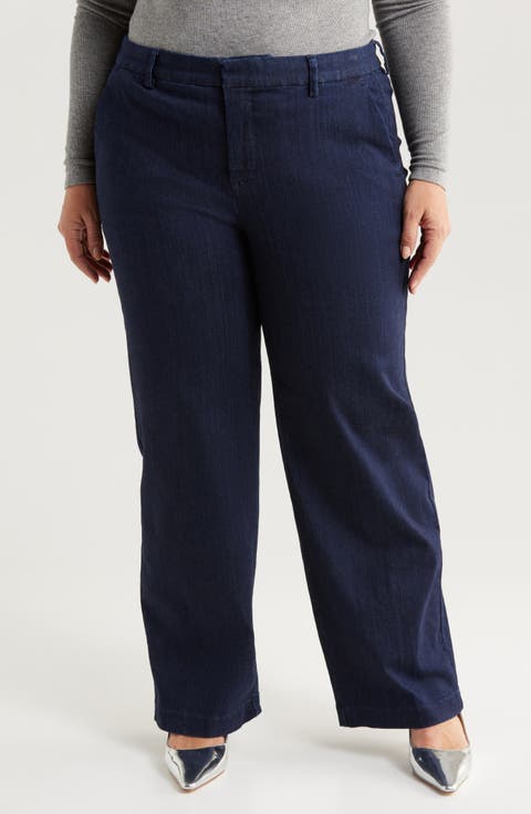 Kelsey Wide Leg Denim Pants (Plus)