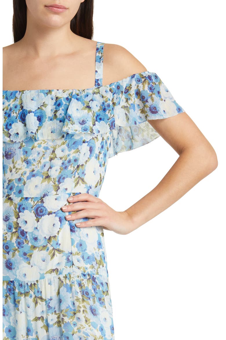 Carmelia Floral Cold Shoulder Silk Maxi Dress, Alternate, color, FRENBLUMLT