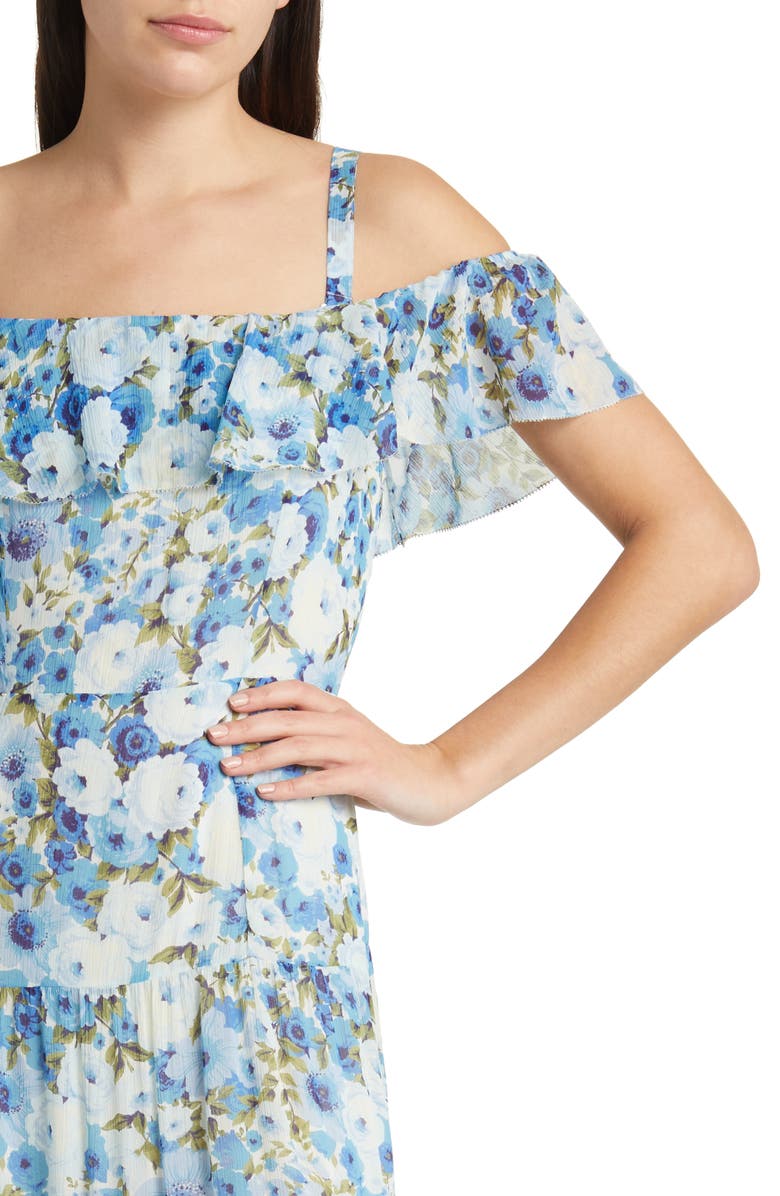 PAIGE Carmelia Floral Cold Shoulder Silk Maxi Dress, Alternate, color, Frenblumlt