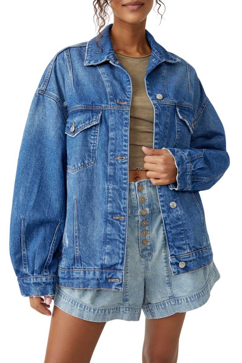 All In Oversize Distressed Denim Trucker Jacket, Main, color, TOUCH THE SKY