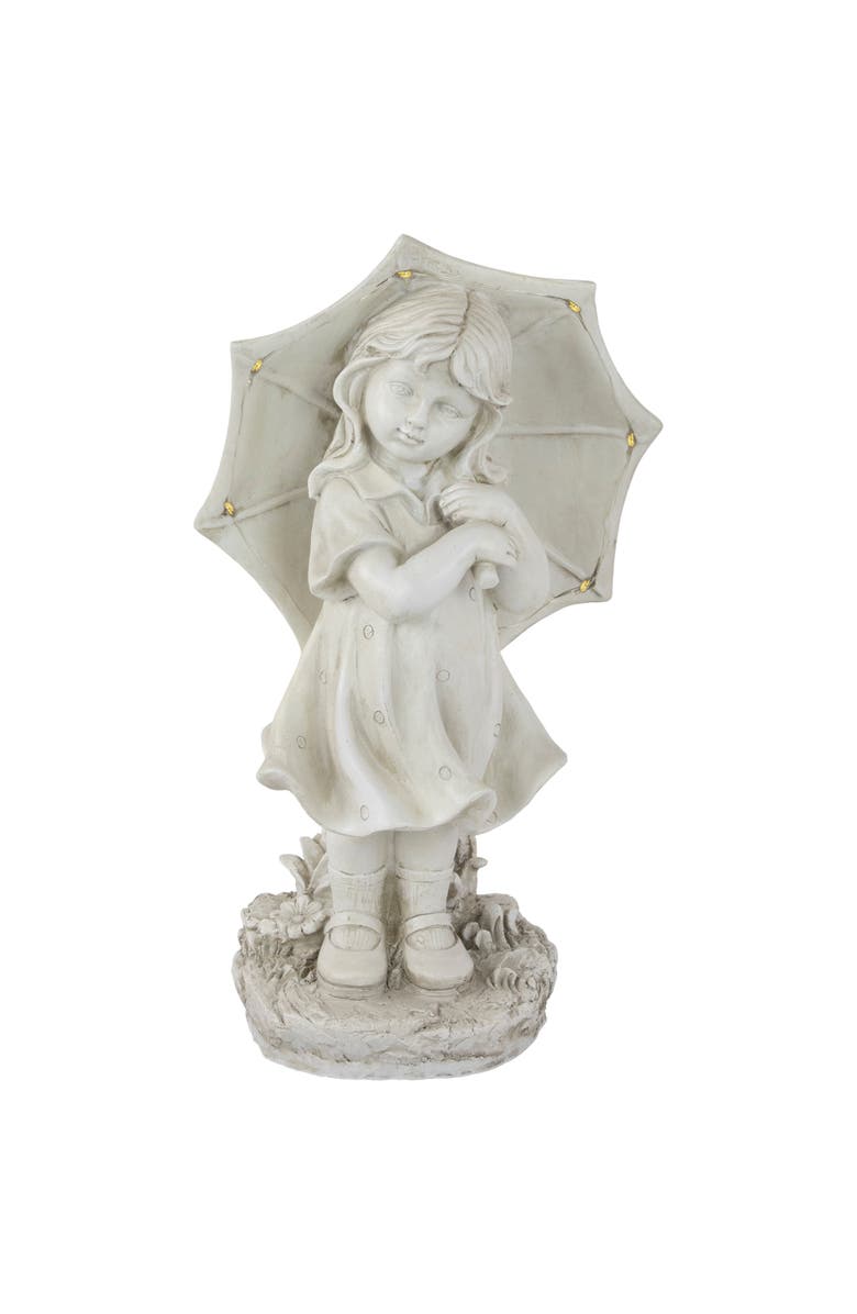 Northlight 18" Solar LED Lighted Girl with Umbrella Outdoor Garden Statue, Main, color, Gray
