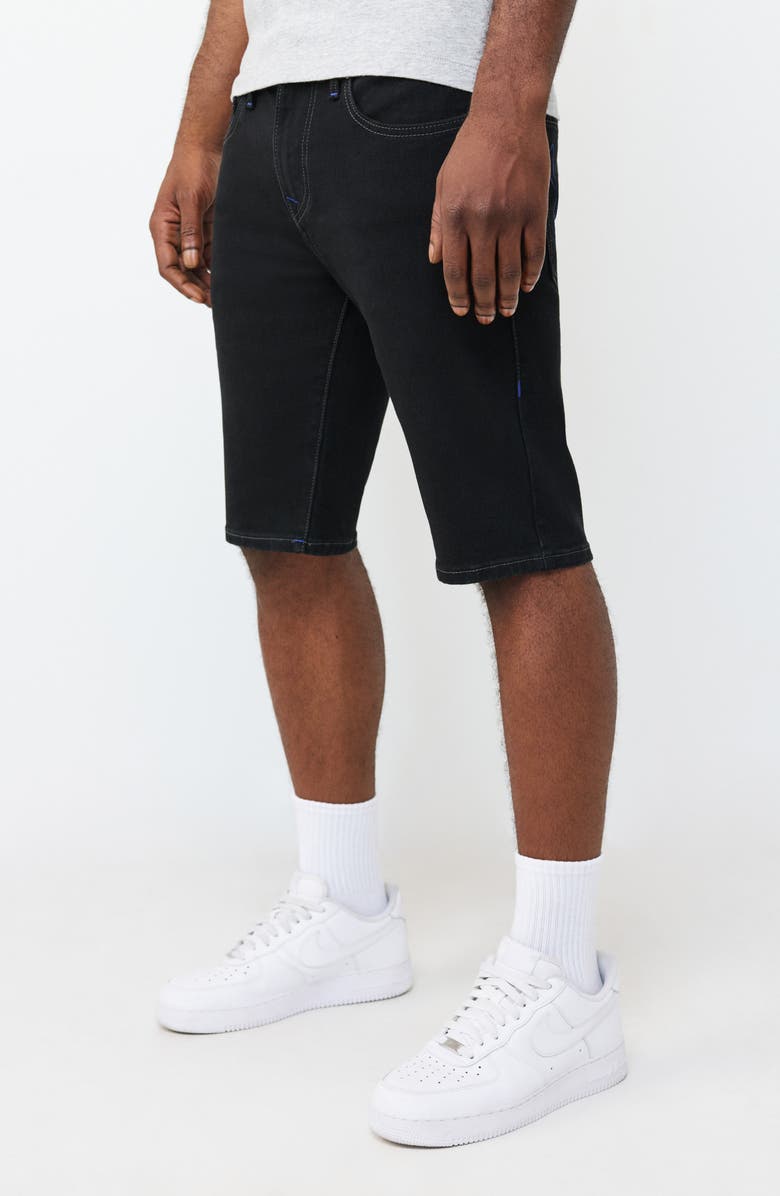True Religion Rocco Super T Flap Raw Hem Jean Shorts, Alternate, color, Black Rinse
