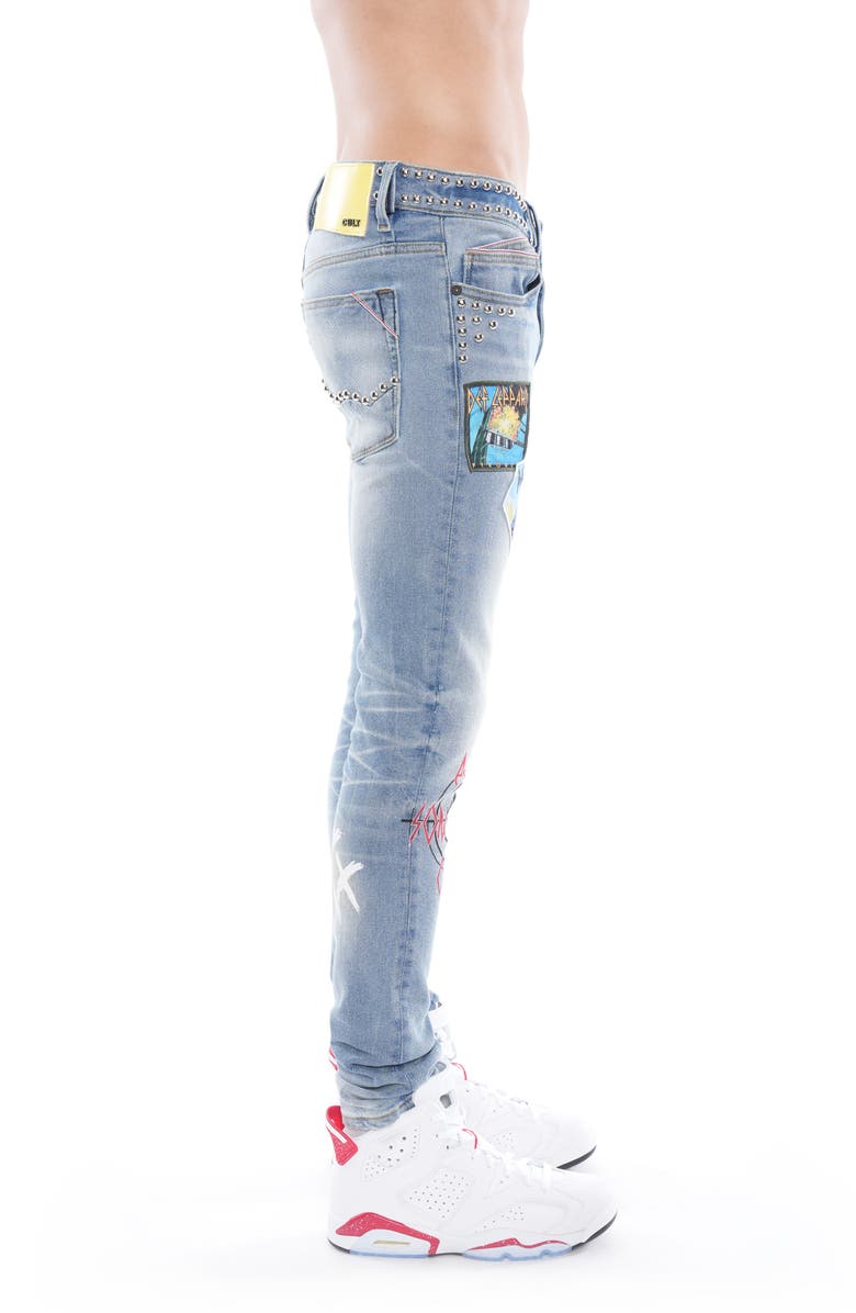 Cult of Individuality Punk Ripped Stretch Super Skinny Jeans, Alternate, color, Def Leppard