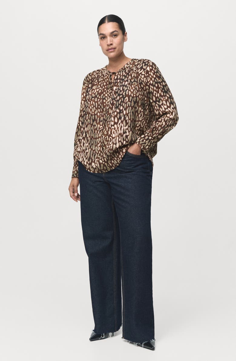MANGO Leopard Print Satin Top, Alternate, color, Brown