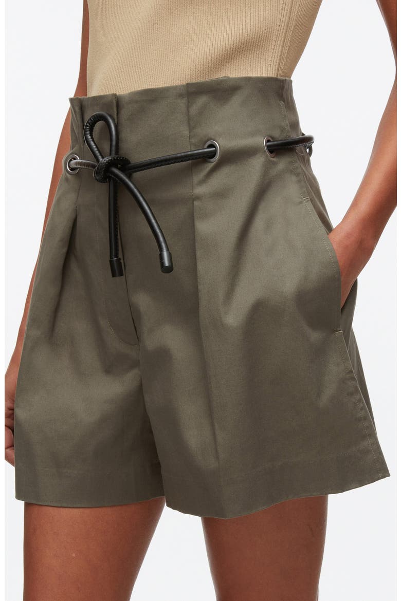 Origami Belted Stretch Cotton Shorts, Alternate, color, ARMY