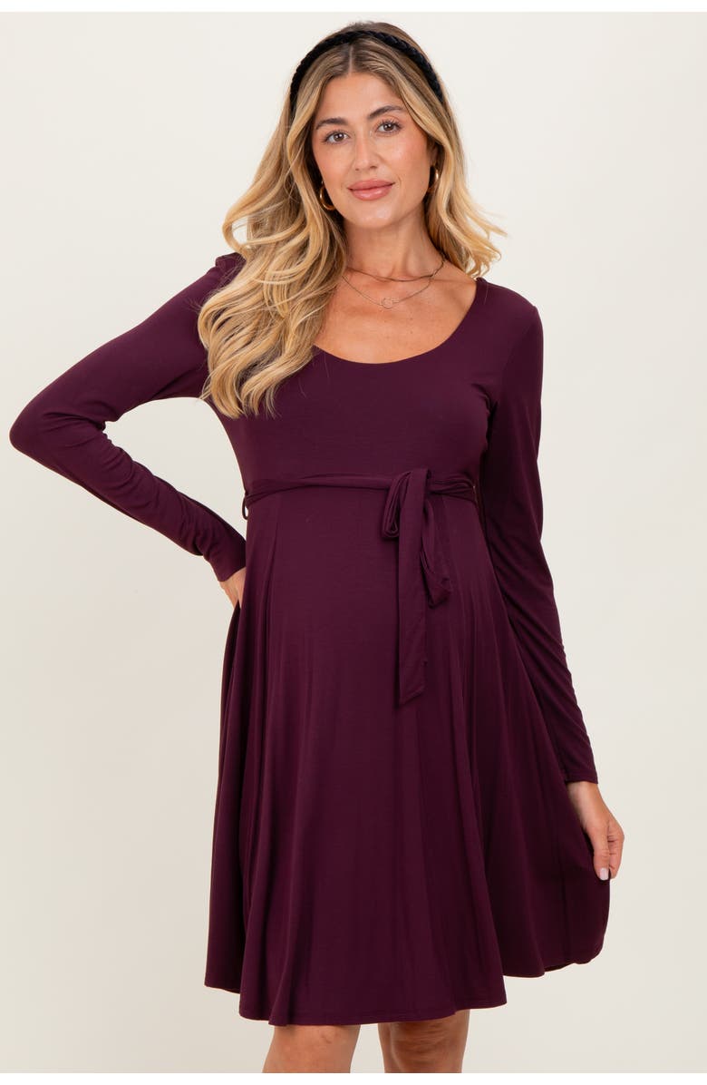 PinkBlush Scoop Neck Long Sleeve Waist Tie Dress, Alternate, color, Plum