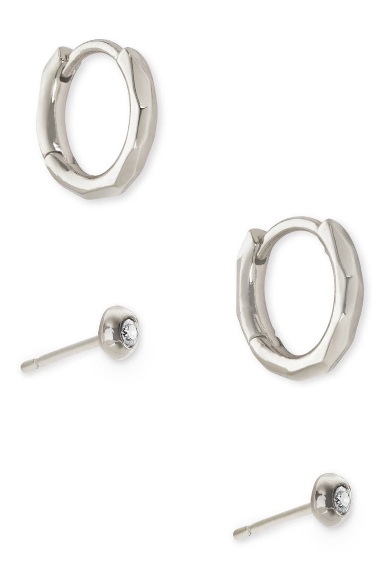 Addison Set of 2 Hoop & Stud Earrings, Main, color, RHOD METAL