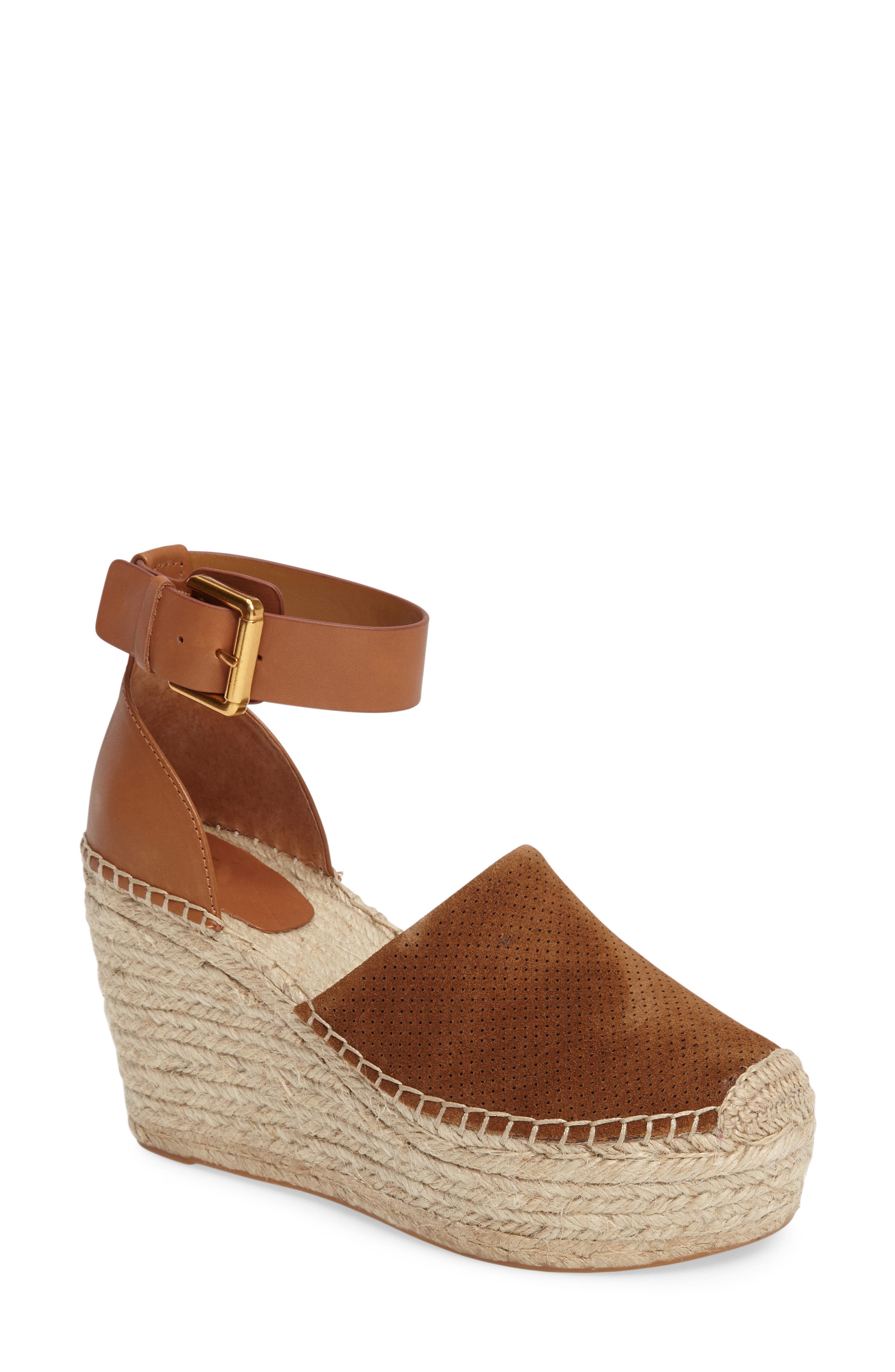 Marc Fisher LTD Aaron Platform Wedge Espadrille, Main, color, Cognac Suede