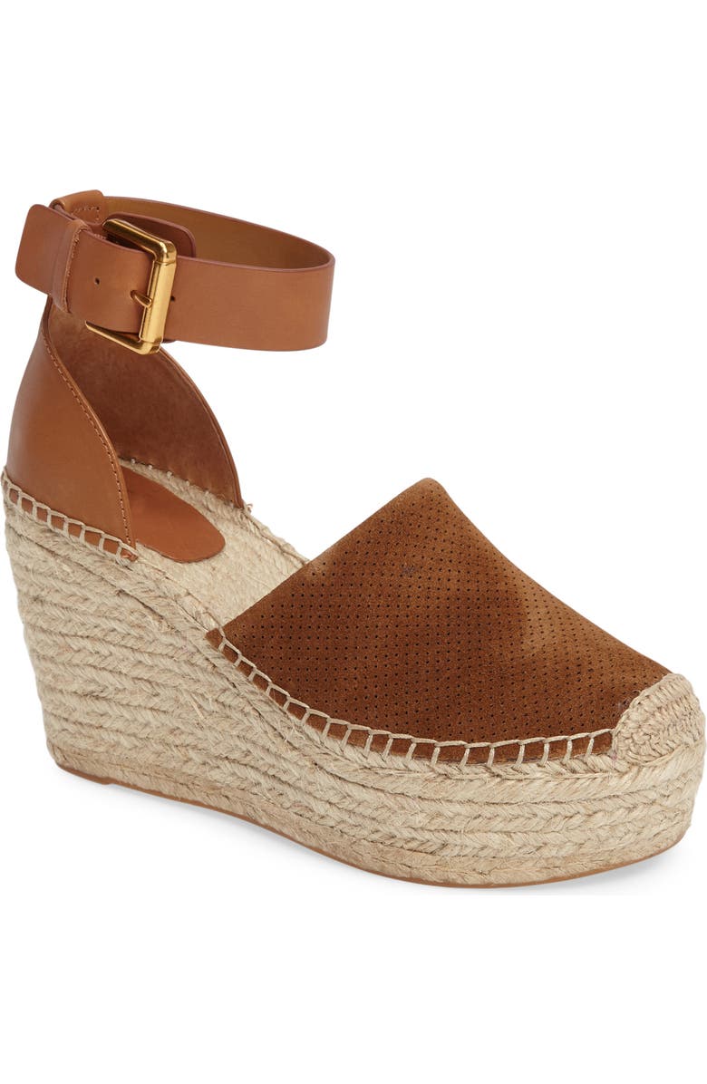 Marc Fisher LTD Aaron Platform Wedge Espadrille, Main, color, Cognac Suede