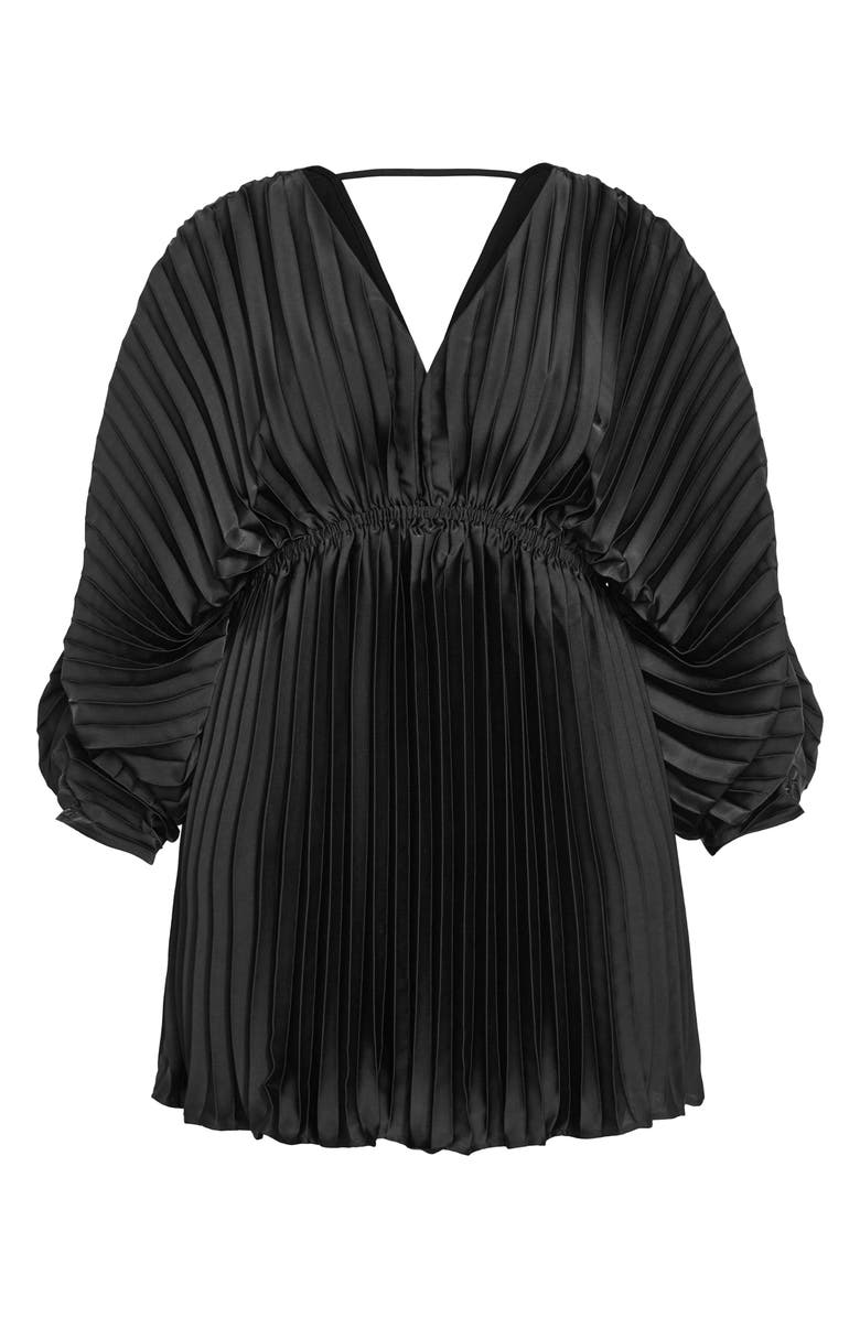 City Chic Chloe Pleated Long Sleeve Satin Minidress, Alternate, color, 