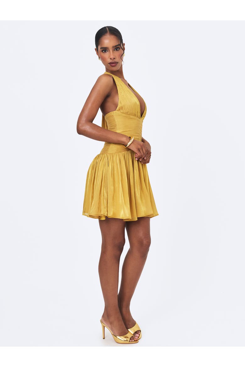 Xavia Crystal Organza Plunging Halter Mini Dress, Alternate, color, Gold