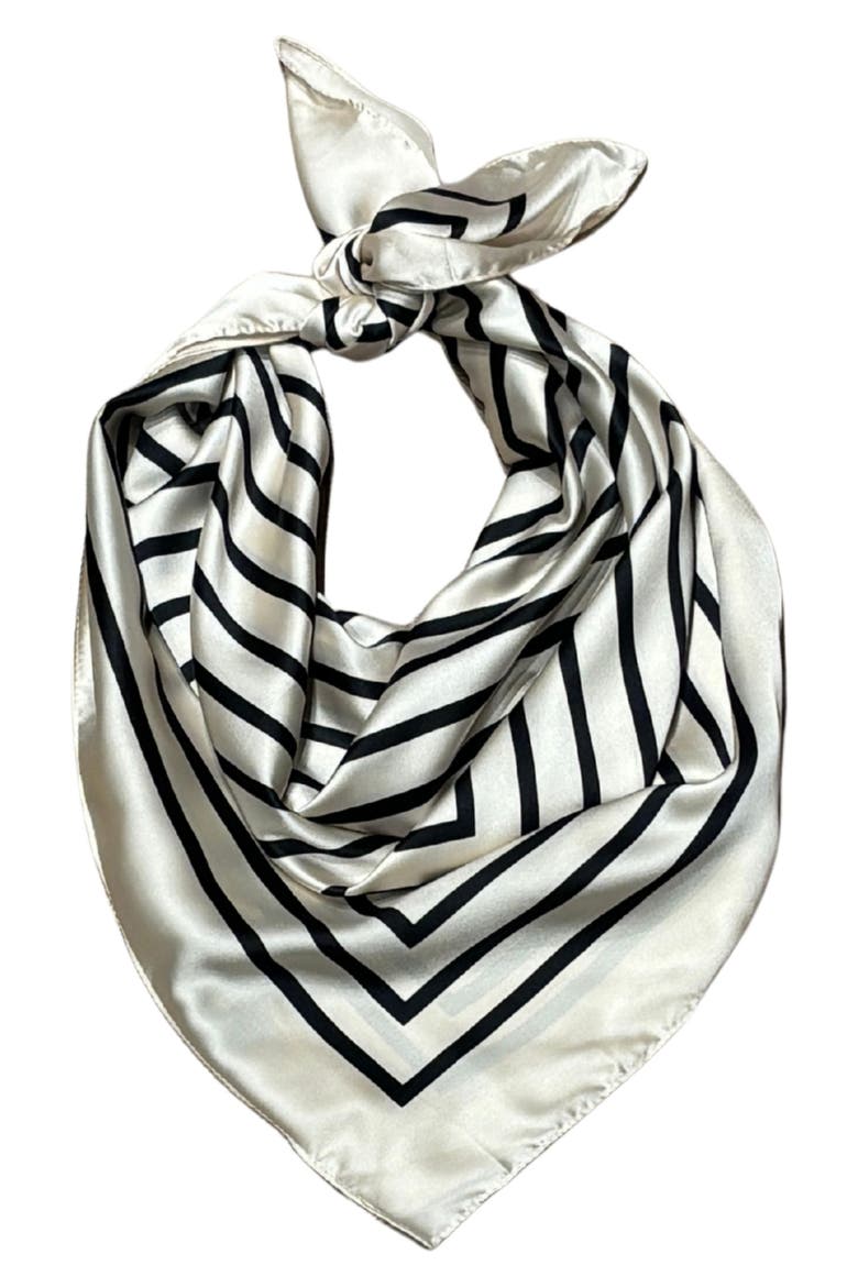 Geo Print Satin Scarf, Alternate, color, BLACK/ WHITE