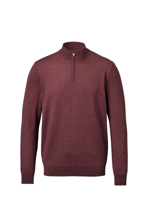 Charles Tyrwhitt Merino Zip Neck Long Sleeve Sweater In Burgundy