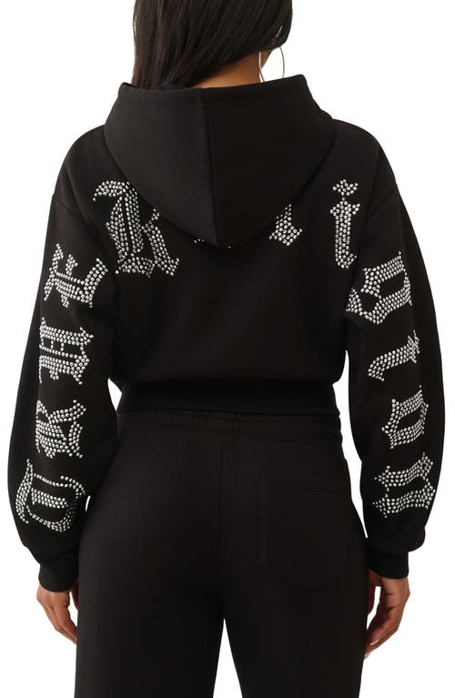 True Religion Crystal Crop Zip Hoodie In Black