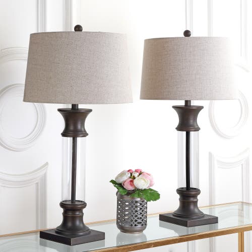 Jonathan Y Hunter 32" Metal/glass Led Table Lamp In Bronze/clear