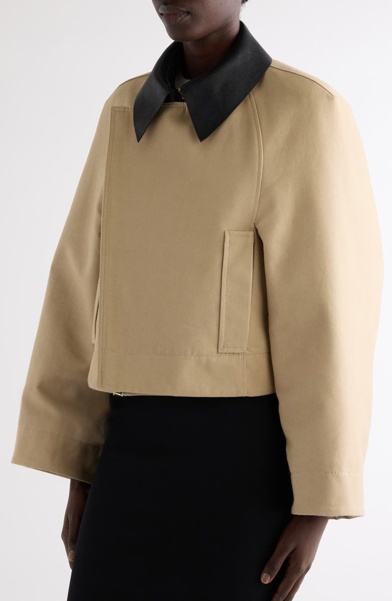 Givenchy Leather Collar Gabardine Crop Trench Jacket, Alternate, color, Beige