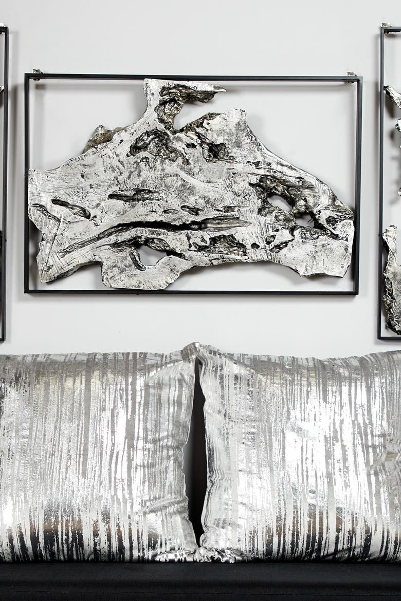 WILLOW ROW Contemporary Abstract Art Silver Metal Wall Decor In Black ...