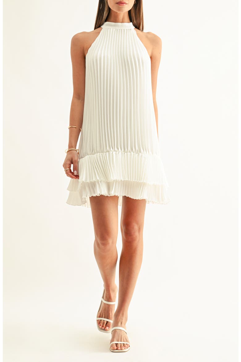 Brielle Pleated Trapeze Minidress, Alternate, color, IVORY