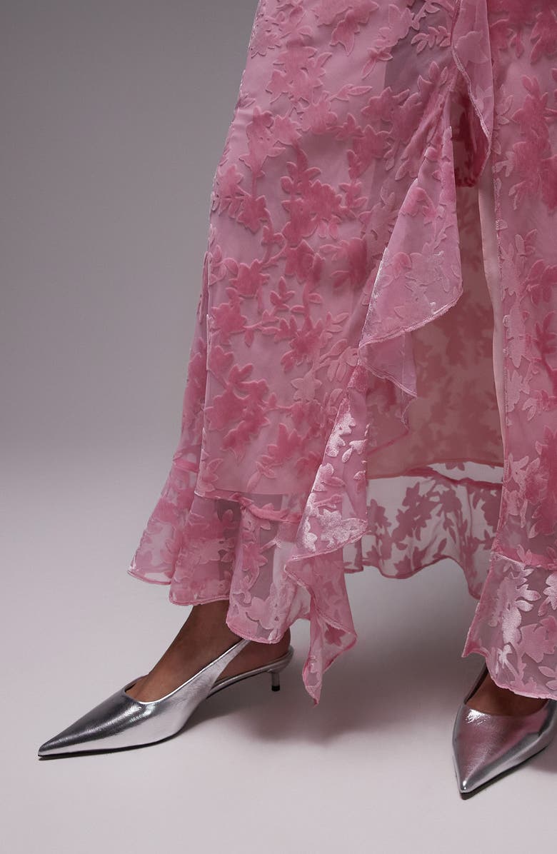 Topshop Floral Burnout Velvet Maxi Dress, Alternate, color, Light Pink