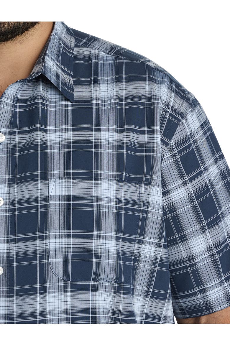 Big & Tall Large Plaid Microfiber Sport Shirt, Alternate, color, NAVY