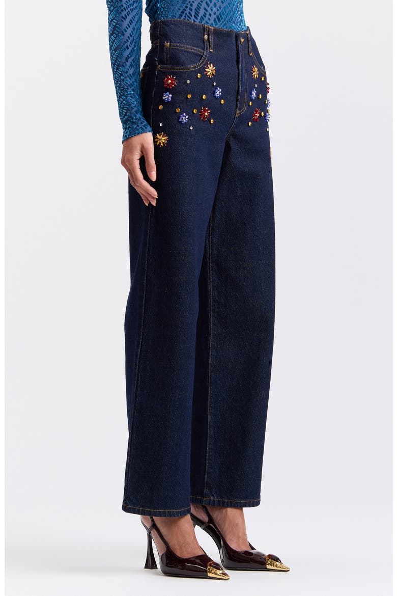 Crystal Embellished Straight Leg Jeans, Alternate, color, MULTI GEM-DARK RINSE