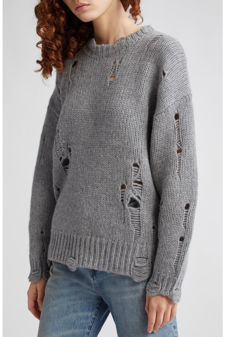 Oversize Distressed Cashmere Sweater, Alternate, color, HEATHER GREY