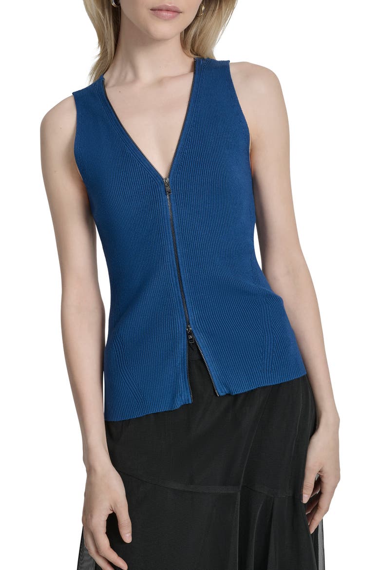 Two-Way Zip Knit Vest, Main, color, CADET BLUE