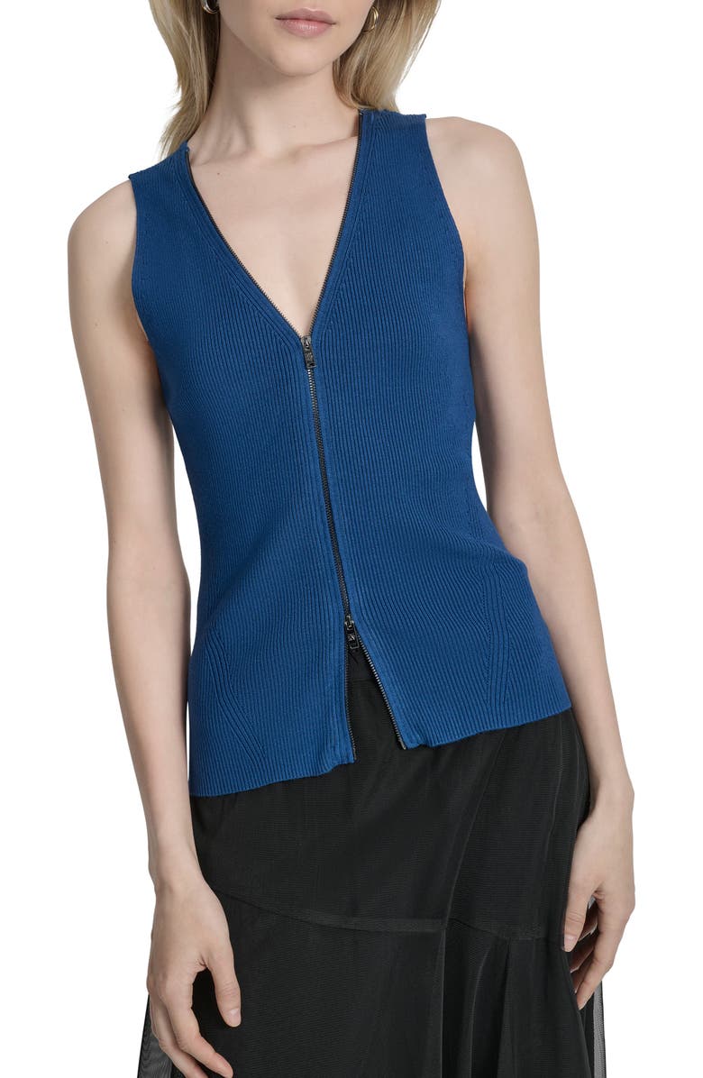 DKNY Two-Way Zip Knit Vest, Main, color, Cadet Blue