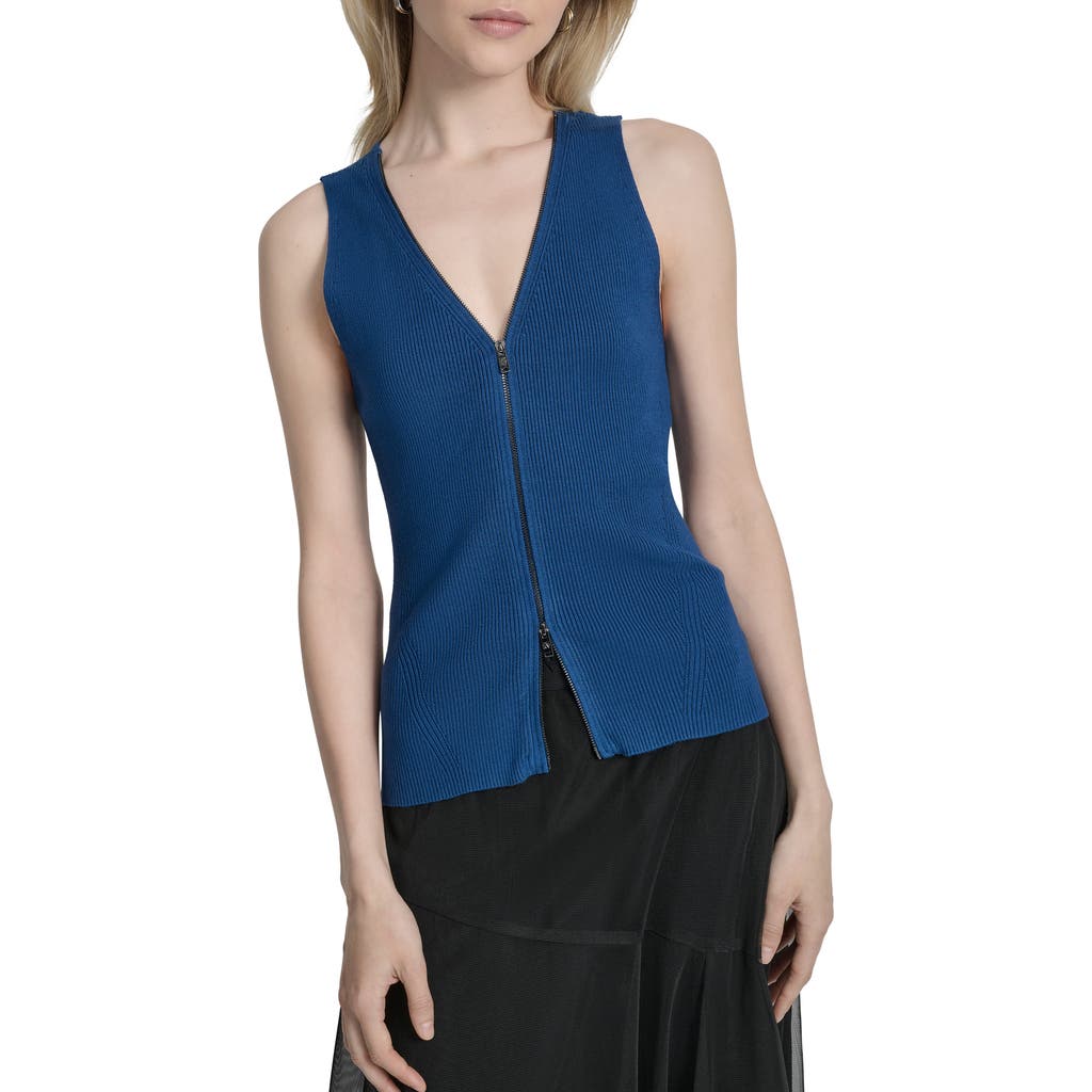 Dkny Front Zip Sweater Vest In Blue