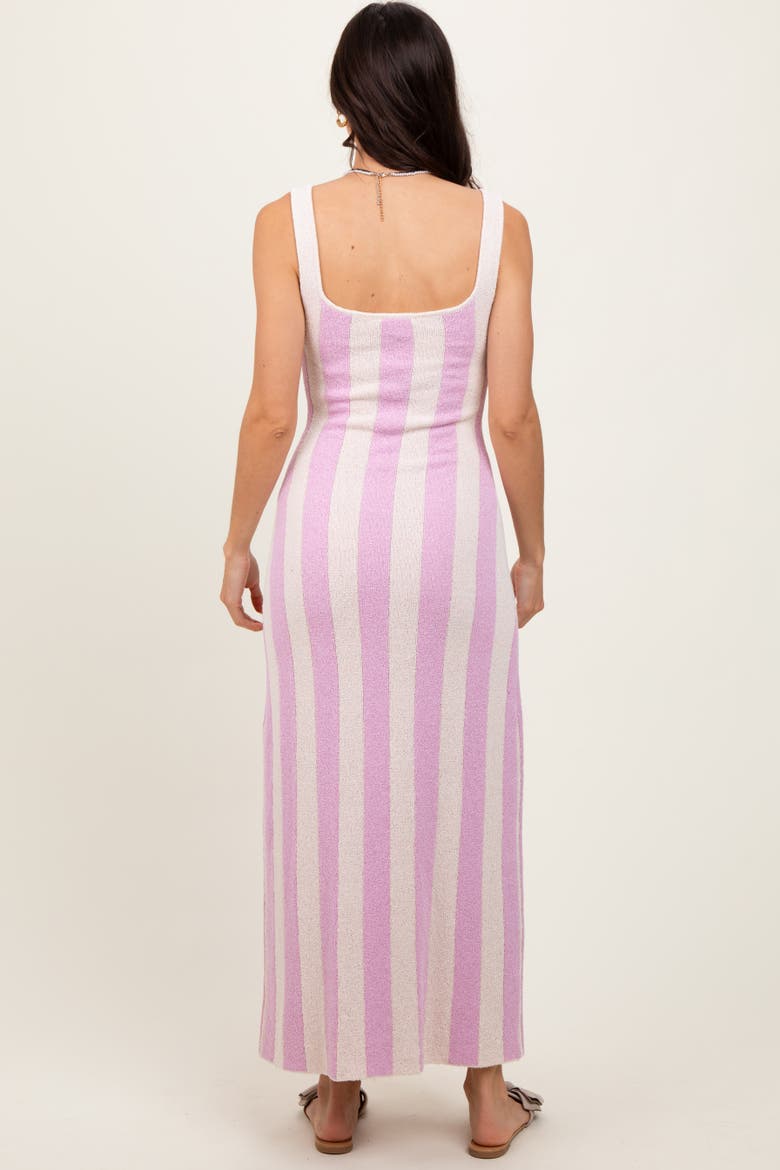 Striped Terry Knit Sleeveless Midi Dress, Alternate, color, Pink