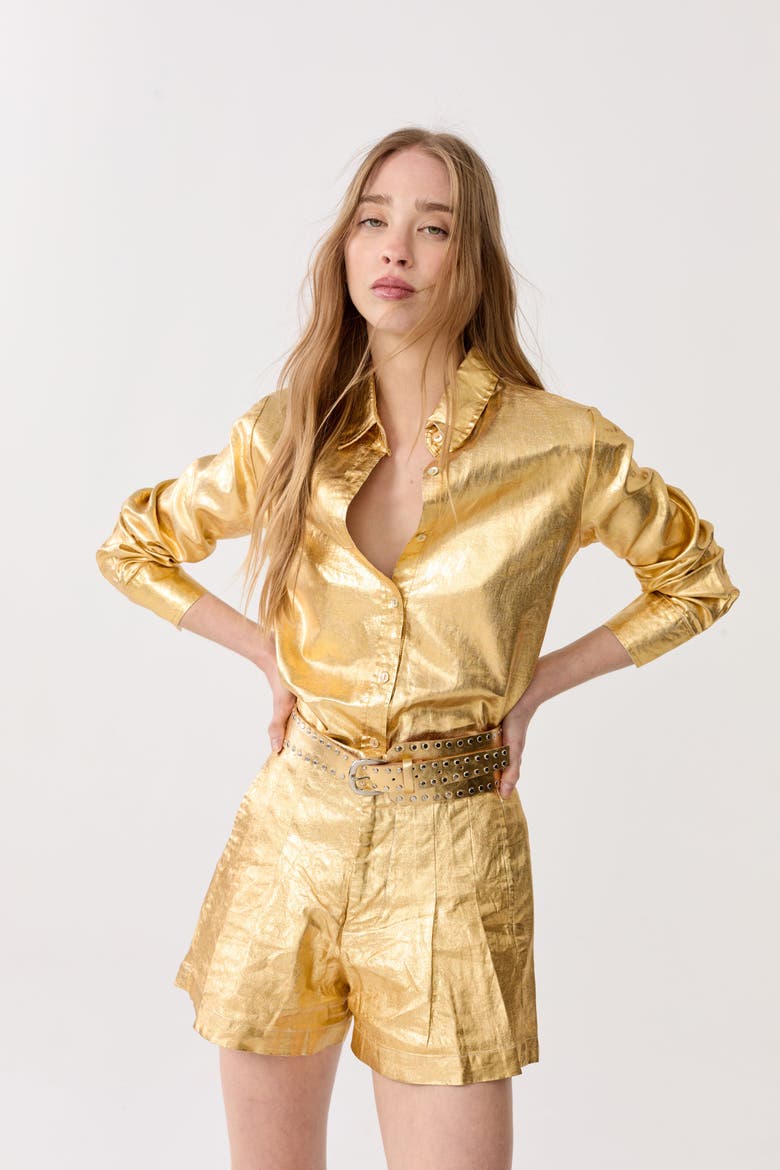 San Marino Metallic Linen Top, Main, color, Gold