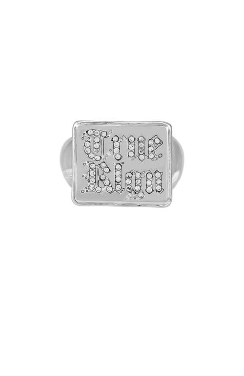 True Religion Logo Square Ring In Metallic