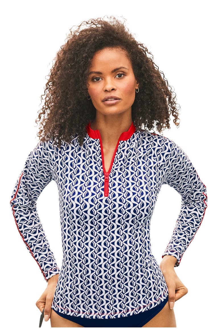 Chlorine Resistant Long Sleeve 1/4 Zip Swim Tee Rash Guard, Main, color, Coastal Cool